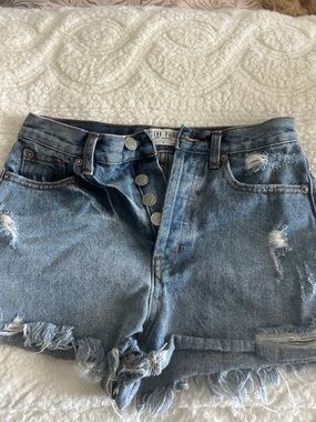 Blank Paige Light Blue Distressed High-Rise Denim Shorts